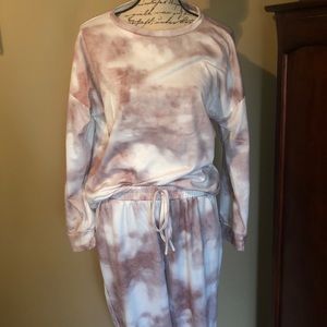 Matching tie--dye sweat suit.